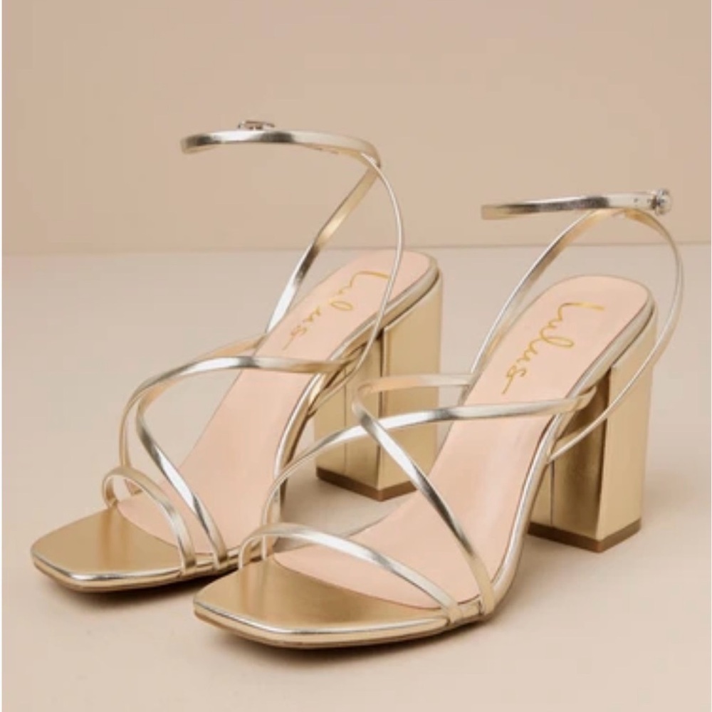 Lulus New Gold Strappy Sandal Heels
